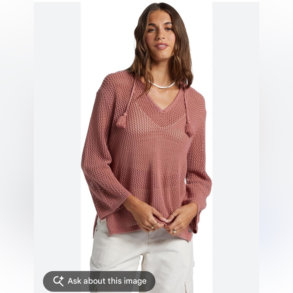 ROXY Women’s After Beach Crochet Knit Hoodie Sweater Beachy Bohemian Summer